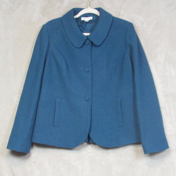 Pendleton Coat Womens Blue Teal Button Up Merino Wool Pea Jacket Size L - Picture 1 of 6